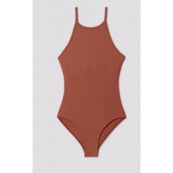 Girlfriend Collective Solid Russet Burnt Orange Copper Tank Bodysuit Open back - Picture 1 of 4